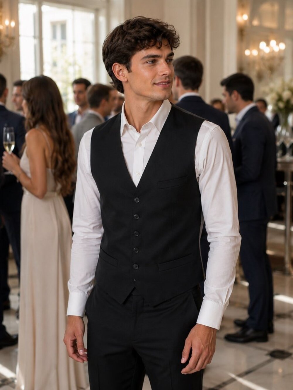 Ted Baker Mens Black Italian Fabric 5-Button Vest Size 38R EUC Wool Waistcoat